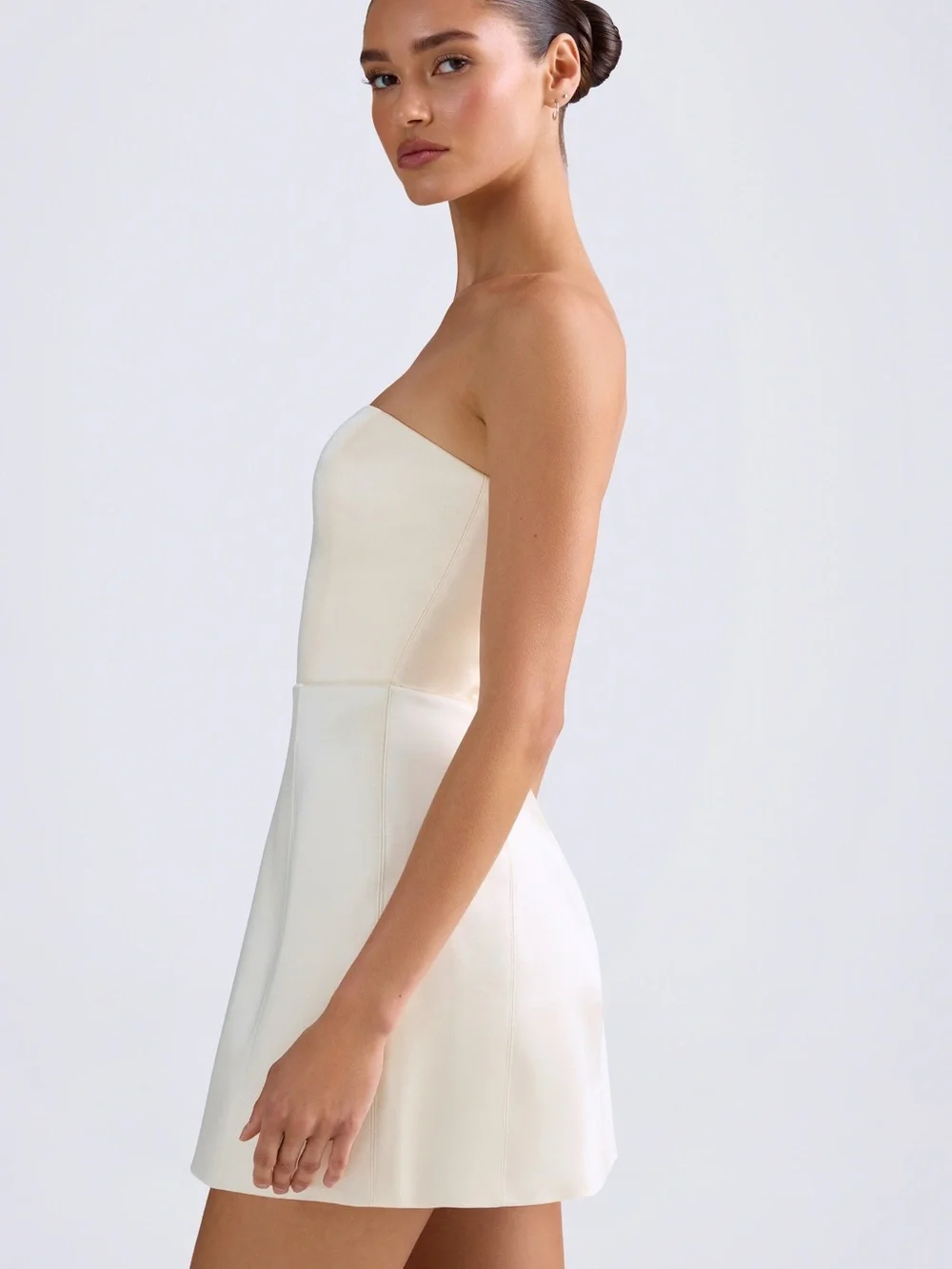 Oh Polly Haisley Bandeau Structured Tulip Mini Dress in Ivory